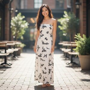 Paper Heart Linen Blend Black White Leaf Print Maxi Dress Size‎ XS